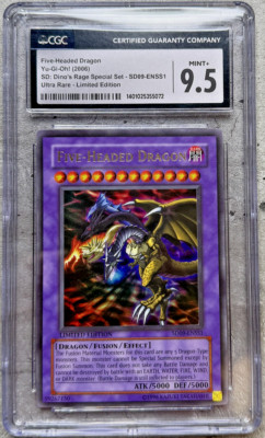 Yugioh Card Five-Headed Dragon Ultra Rare CGC 9.5 Mint+, SD09-ENSS1 2006-image