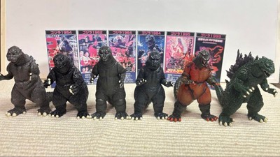 Godzilla Figure Set of 6 with Background Posters Kaiju Toho Collection-image