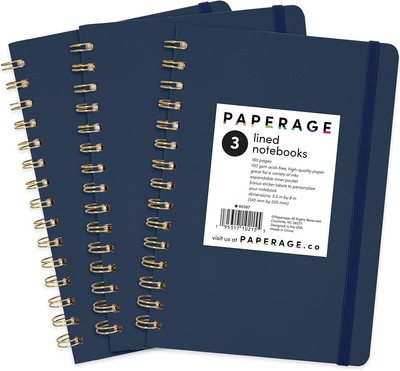 Lined Spiral Notebook, Navy, 3 Pack, 160 Pages, 5.7x8 Inches, Hardcover-image