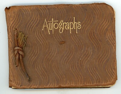 Antique 1920's Autograph Album Leather Cover Gifted Signing Book Pa.-image