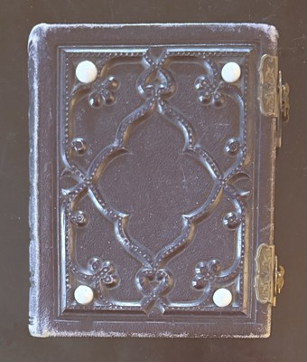 Antique Leather Bound Clasping Photo Album With One Picture Card Inside-image