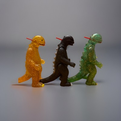 Super 7 Reaction Shogun Godzilla Lot - 3 Figures Gold/Green Glitter - Shadow-image