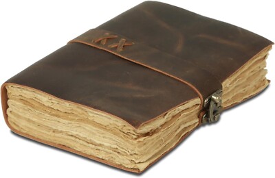  Vintage Leather Journal Handmade Buffalo 7 x 5 Deckle Edge Paper Distressed-image