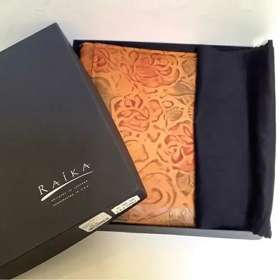 Raika Photo Album Leather Large Tan Embossed Colored Floral USA Made-image