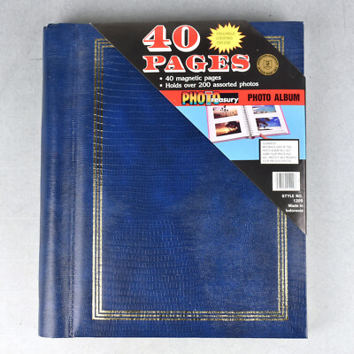 Photo Treasury Picture Album Blue Faux Leather 40 Self-Adhesive Pages-image