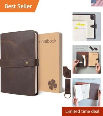 Elegant Flat-Lay Leather Journal - 2 Bound Notebooks, Perfect for Work & Study-image
