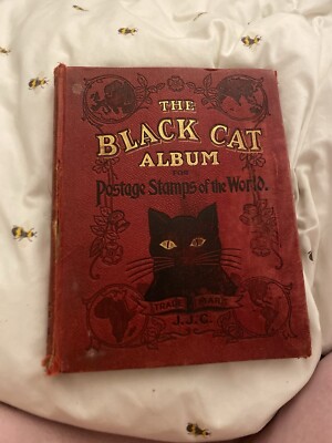 Antique RARE Black Cats Stamp Album Leather 1800’s-image