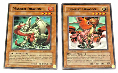 YuGiOh Masked Dragon & Element Dragon ERROR Misprint Ink Smear Rare 1st Ed Cards-image