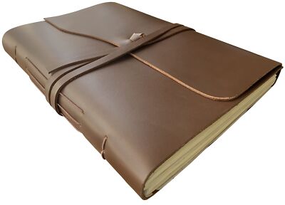 Leather Photo Album with Gift Box - Scrapbook Style Pages (Large, Brown)-image