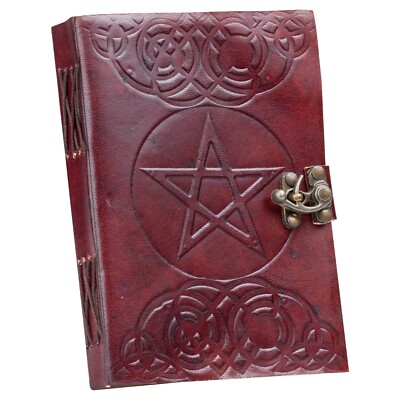 HANDMADE Leather JOURNAL, Star Of David Leather Notepad 200 Pages & Bronze Lock-image