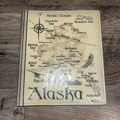 ALASKA Photo Album Beige Faux Leather Holds 200 (4x6) Photos Maps Travel NEW-image