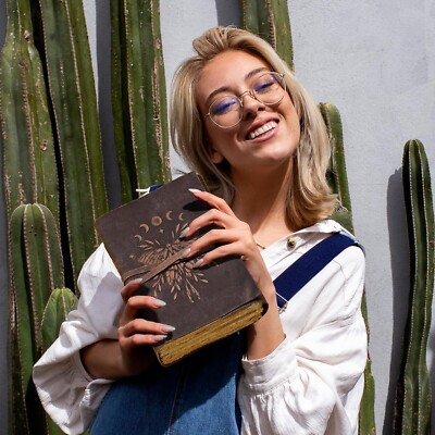 Luna Moth Handmade Leather Bound Vintage Journal Blank Spell Book of Shadows 8X6-image