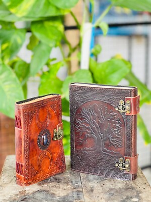 Tree of Life Handmade Leather Journal 200 Pages Notebook Button Closure-image