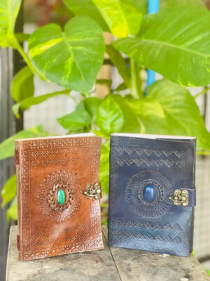 Goat Handmade Leather Journal one size With Stone journal-image