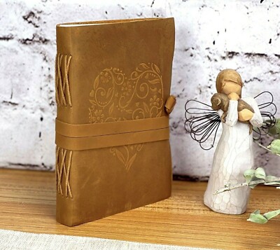 Leather Journal Heart- Writing Notebook Leather Bound Daily Best Gift for Art.-image