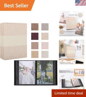 Compact 100-Photo Leather Album: Light Yellow Mini for Weddings & Celebrations-image