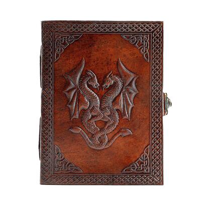 Handmade Leather Double Dragon Journal/Writing Notebook Diary/Bound Daily Not...-image