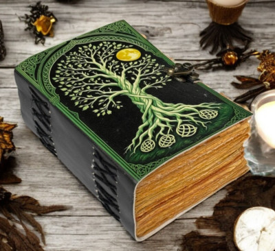 400 Page Large Grimoire leather journal, Print Lovers Journal Blank spell book-image
