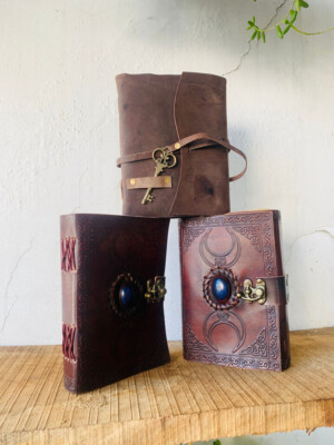 Goat Handmade Polished Leather Journal one size With Tripal moon journal-image