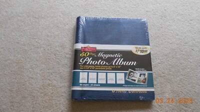 Vintage 50 Page Magnetic Photo Album Holds Various Size Photos New-image
