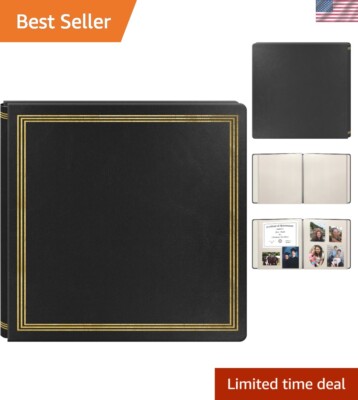 Deluxe Magnetic Photo Album - Large Black Faux Leather Keepsake for Graduation-image