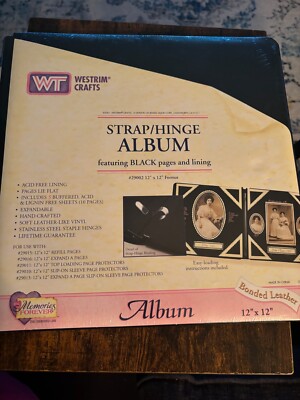 Westrim Crafts BLACK bonded leather 12 x 12 strap/hinge album NEW SEALED-image