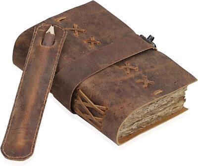 Rustic Leather Journal Notebook Handmade Deckle Edge Paper Leather Bound Books -image