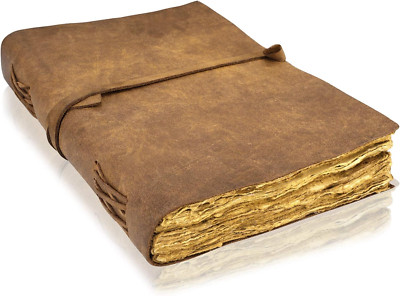 Genuine Vintage Leather Journal, Scrapbook, Sketchbook, (14 X 8 Inches), Deckle -image