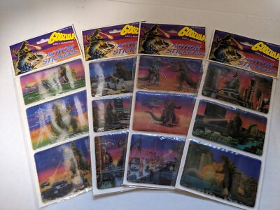 GODZILLA 1985 TOHO Action Stickers Full Set of 4 packs excellent unopened!-image