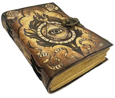 Book of Spells Leather Bound Journal Deckle Edge Paper Grimoire Printed Diary...-image