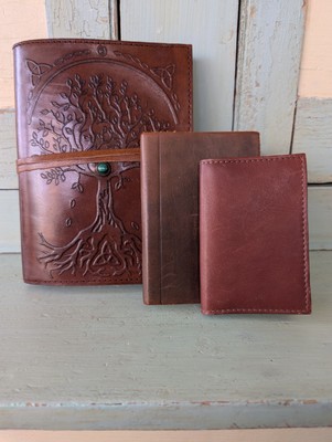 Lot Of 3 All Leather Cover Embossed Journal, Small Notebook, Address Book Hobo-image