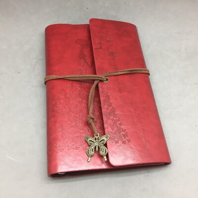 Modana Butterfly Embossed Red Leather Journal Notebook Spiral Refillable 7 1/4