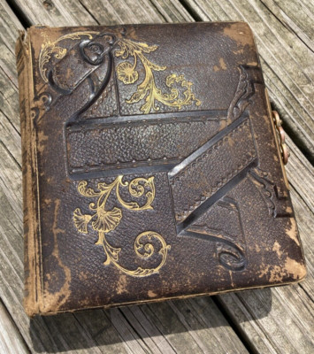 Antique 1800s Leather-Bound Photo Album with Ornate Metal Clasp NO PHOTOS-image