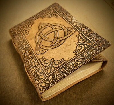 Handmade Celtic Trinity Knot Embossed Leather Bound Large Unlined Travel Journal-image