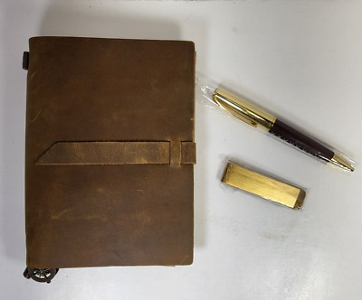 Leather Bound Journal Leather Pen and Clip Compass Divider/Bookmark - NEW!-image