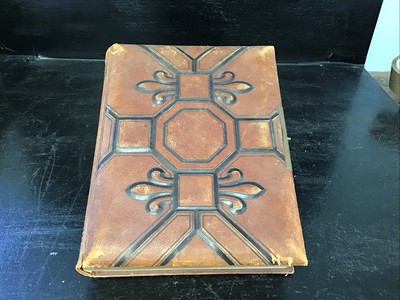 Antique Victorian Leather Bound Photo Album Filled With 96 CDV’s Photographs-image