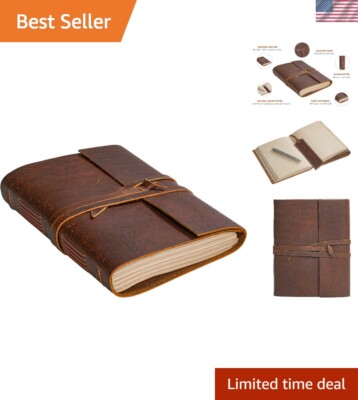 Leather Notebook - Rustic Handmade Vintage Leather Bound Journals for Men and...-image