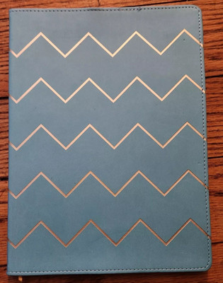 Vegan Leather Bound Notebook Lined Journal Diary Book Sky Blue Chevron 10x7.5 in-image
