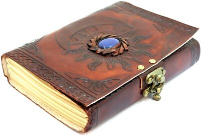 Leather Journal with Unlined Pages Sun & Moon Blue Stone Leather Bound Writin...-image