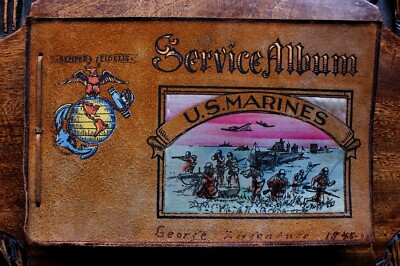 Leather Bound & Silk Decorated USMC Service Photo Album for Named Marine 1945-46-image