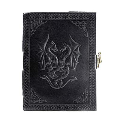 Handmade Leather Double Dragon Journal/Writing Notebook Diary/Bound 7 x 5 Black-image