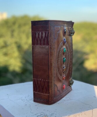New Leather Journal Seven Stone Notebook Bound Papers Book of Shadows 3 Color-image