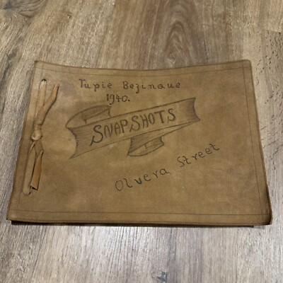 Vintage Leather Bound SNAP SHOTS photo album /scrap book 1940 Los Angeles CA BUB-image