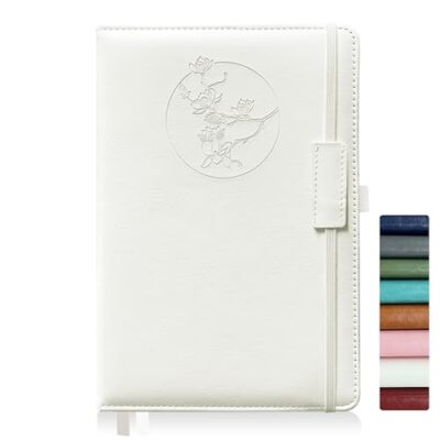 Notebook Journal for Women Men,256 Pages A5 Hardcover Leather White Magnolia-image