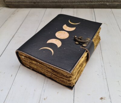Handmade Leather Journal with Moon Phases Vintage Lock Notebook Witch Sketchbook-image