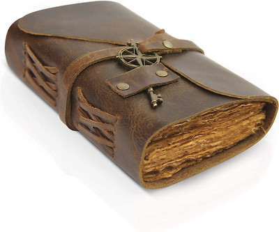 Handmade Vintage Leather Journal with Lined Deckle Edge Paper 140 Pages 8x6in-image