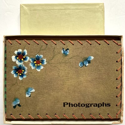 Vtg Photo Album UNUSED Handpainted Faux Leather Cover Stitched Edge Coil Bound-image