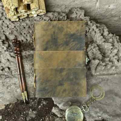 Vintage Handmade Leather Bound Journal Blank Spell Book of Shadows Antique Page-image