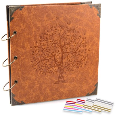 DIY Scrapbook 10x10 inch 50 Pages Double Sided Vintage Leather Cover Three Ring-image