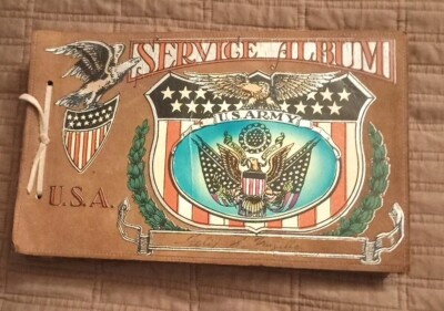 Vintage 1940's WWII U.S. Army Service Leather Bound Photograph Album -image